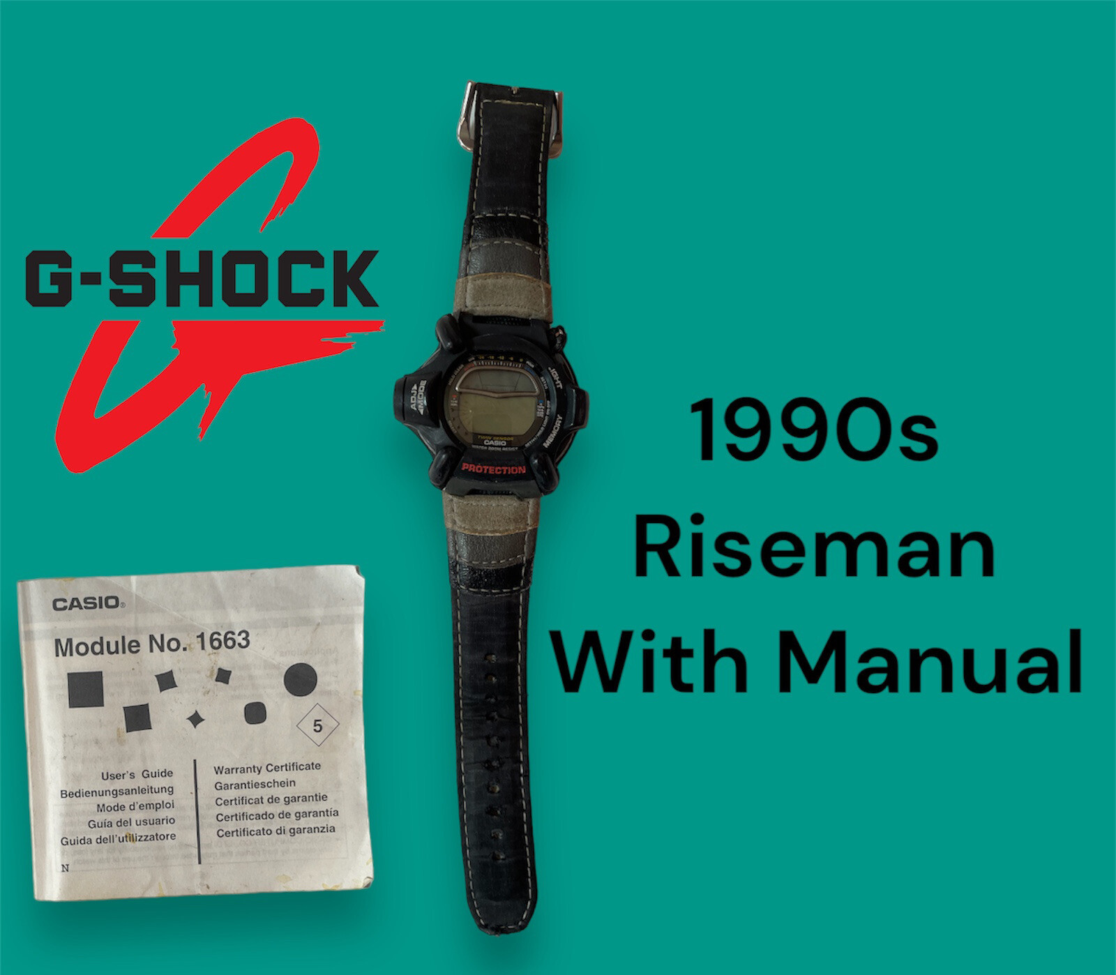 Vintage Casio Digital Watch G Shock RISEMAN Temp Altitude Rare Retro Japan 90s