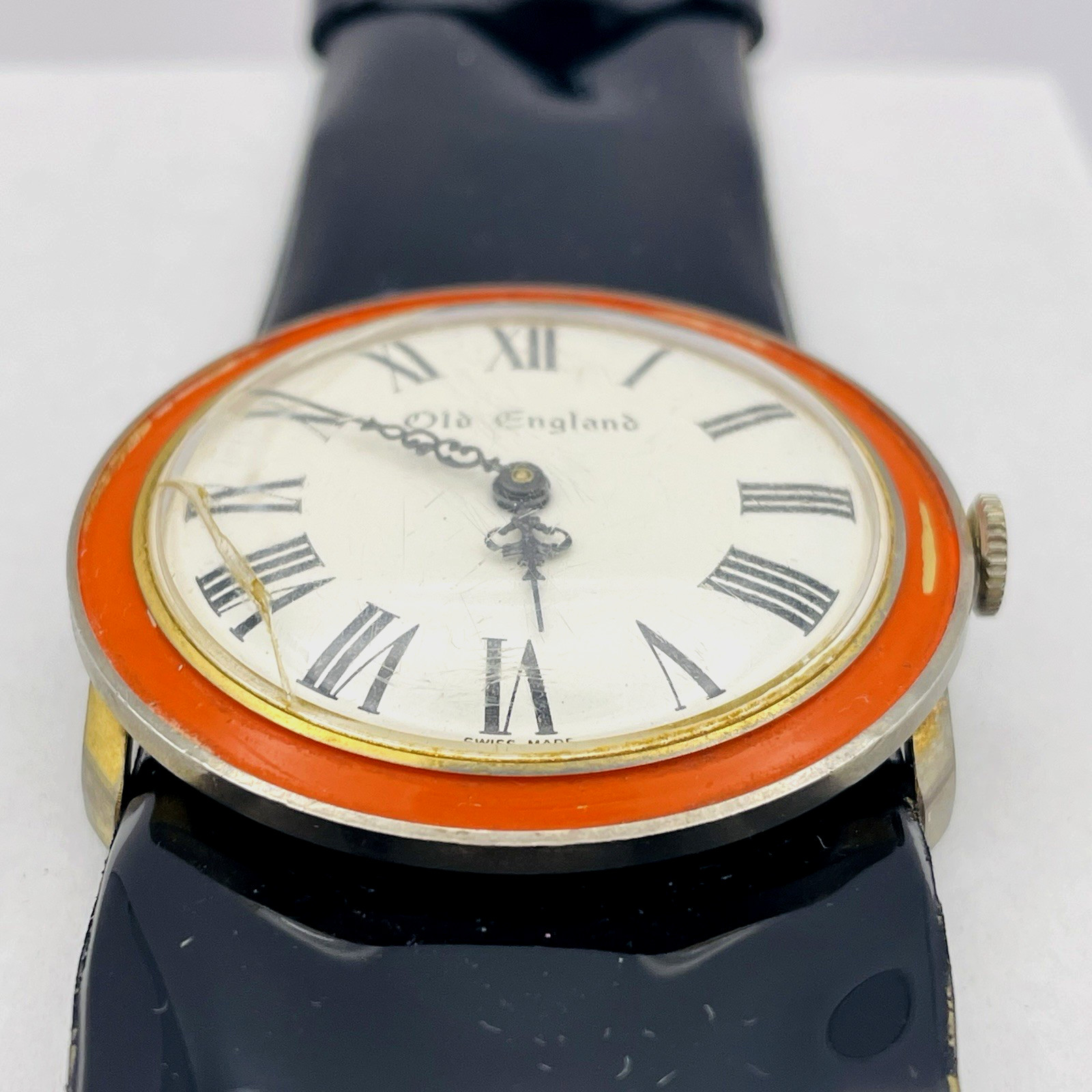 Vintage 1960s Old England Pop Art Watch Manual Black and Orange Mod