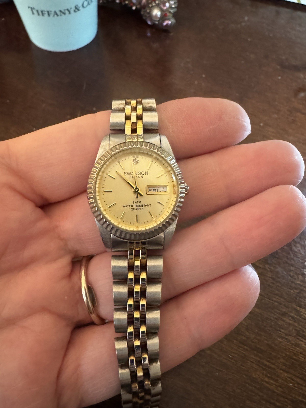 Swanson Quartz Analog Wristwatch Day/Date 50m 5 ATM Two-Tone Bracelet Women’s