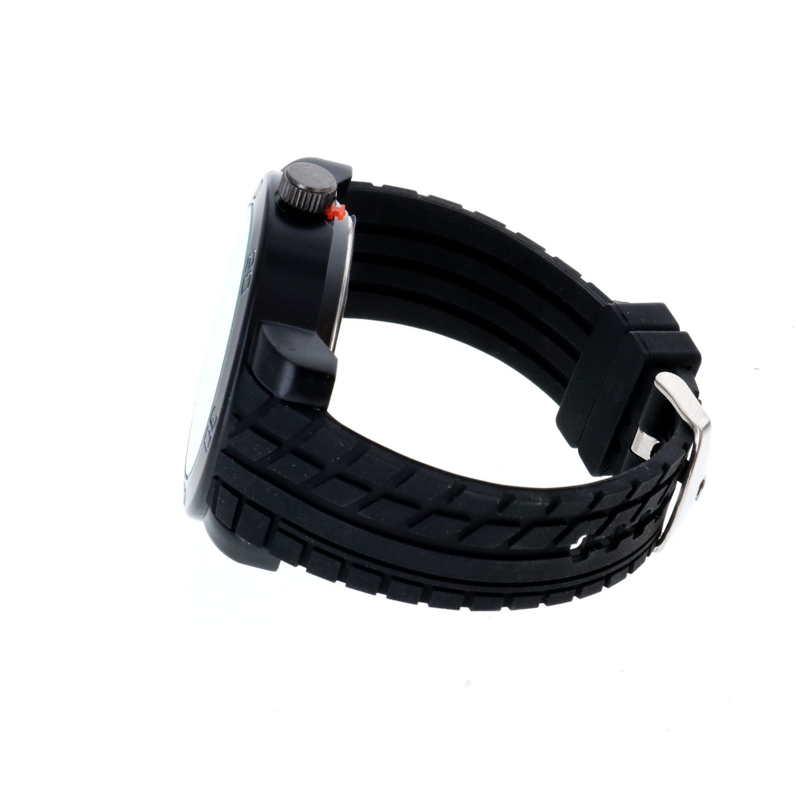 52mm Oversized Men’s Quartz Watch with Black Rubber Band Black Dial White Number