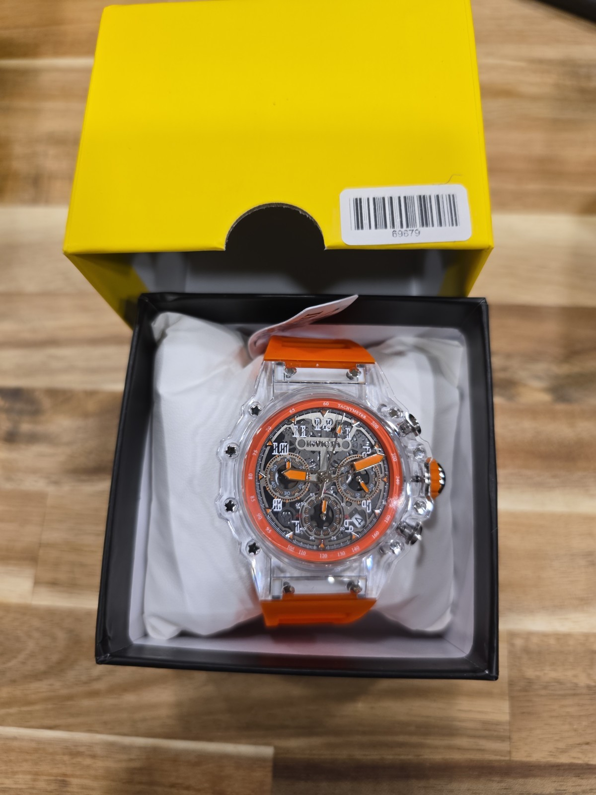 Invicta Racing Vaulthan Men’s Watch 69679 44mm Clear/Orange Band New!!