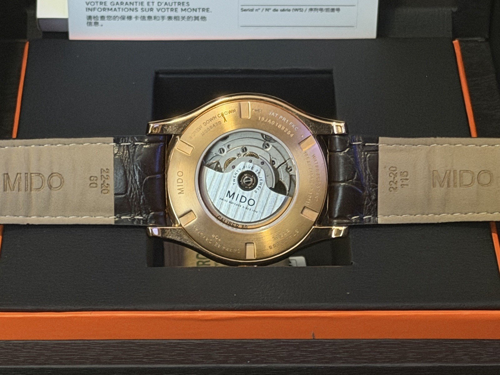 MIDO Multifort Automatic Day/Date 42mm Gold Steel Brown Leather Box Papers