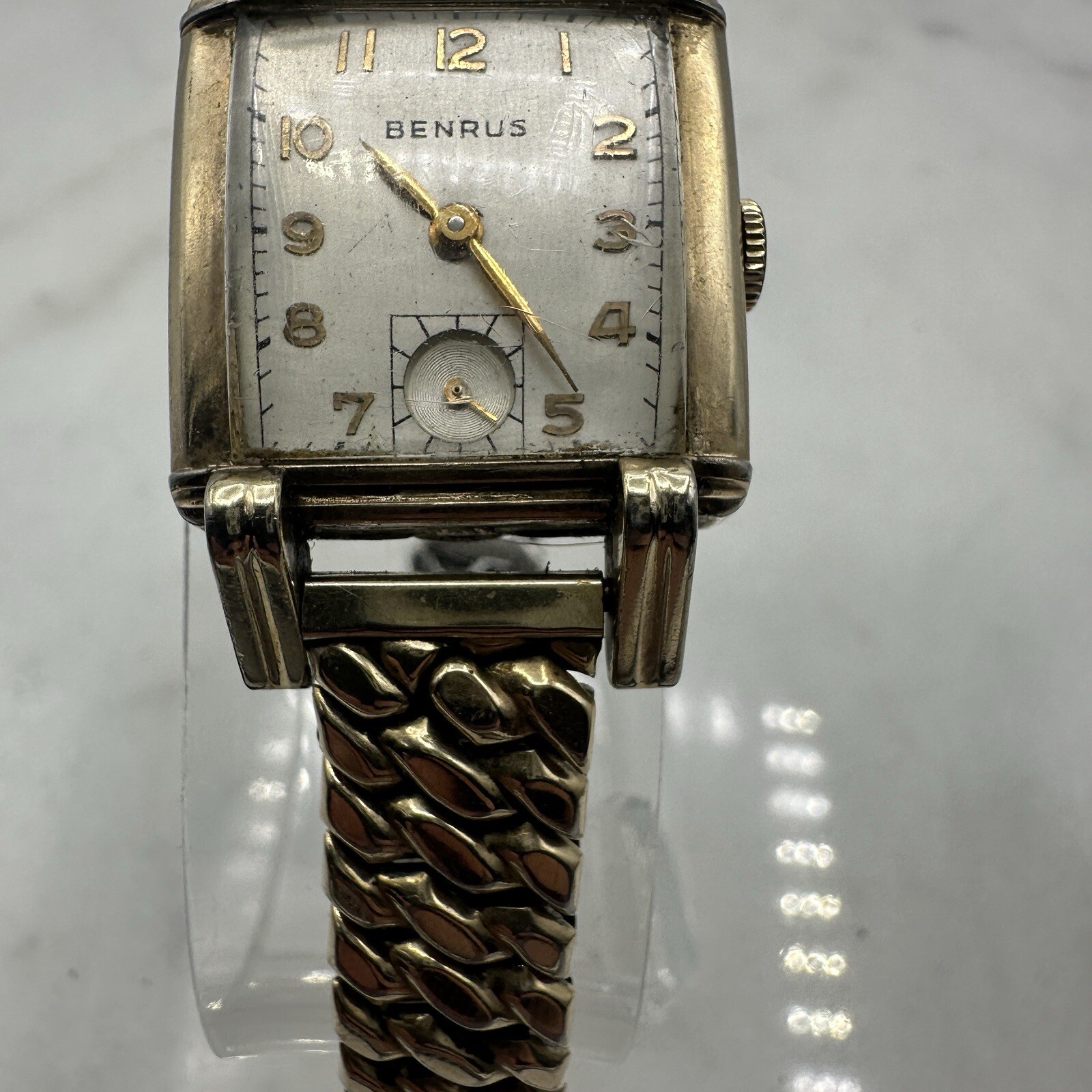 Vintage Working Art Deco Benrus 17 Jewels 10k Rolled Gold Plate Watch Tank 25mm
