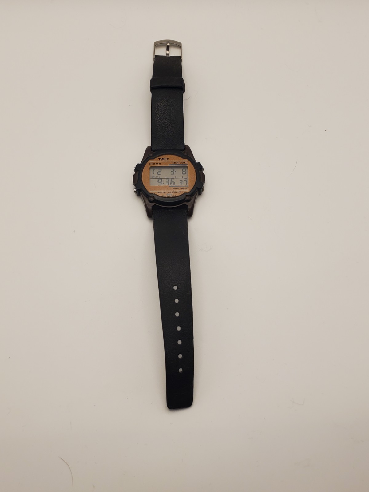 Timex Watch Men 100m Plastic Brown Light Alarm Date Black Rubber Band Quartz