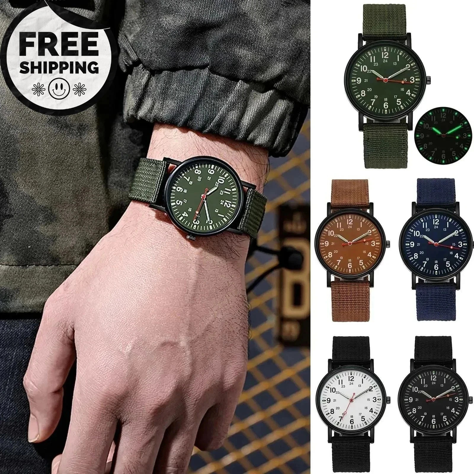 Military Watch Army Durable Luminous Man Wristwatch 12Hours Dial Nylon Strap USA