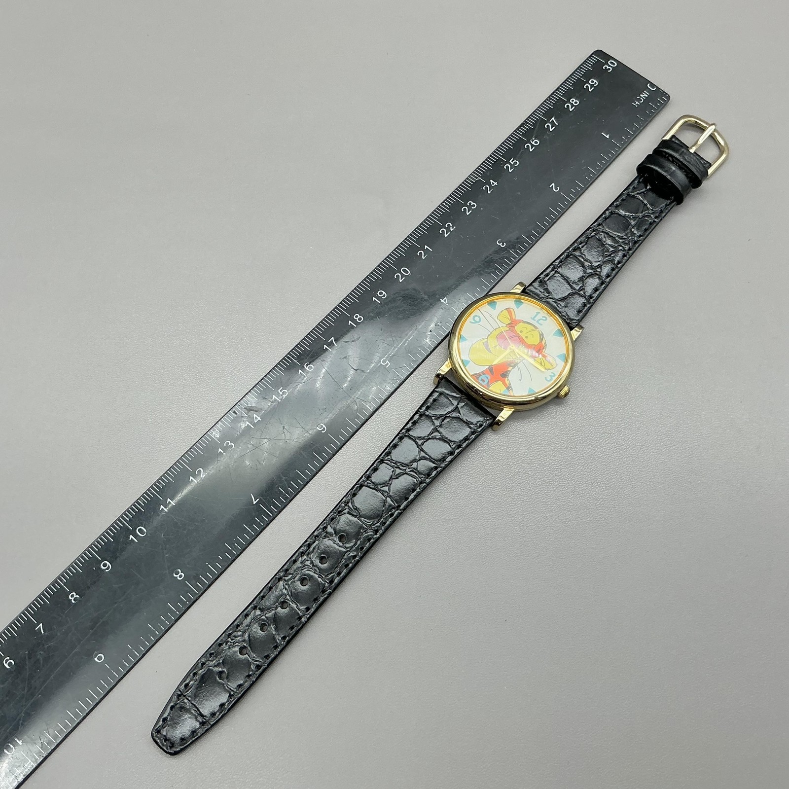 Timex Womens Watch Pooh Tigger Multicolor Dial Black Leather Strap Quartz Analog