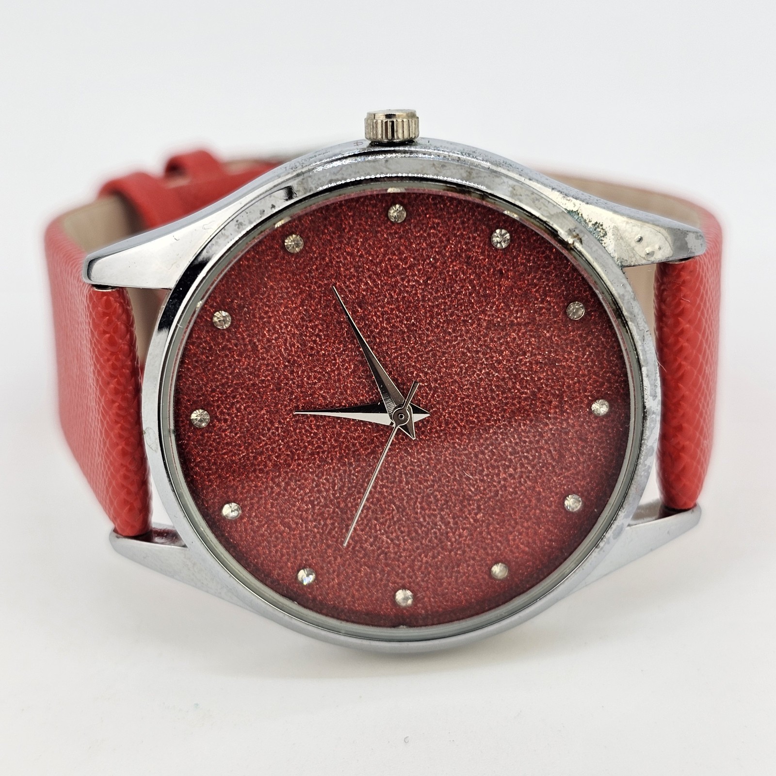 40MM Women’s Watch Red Dial Red Faux Leather Bands New Battery