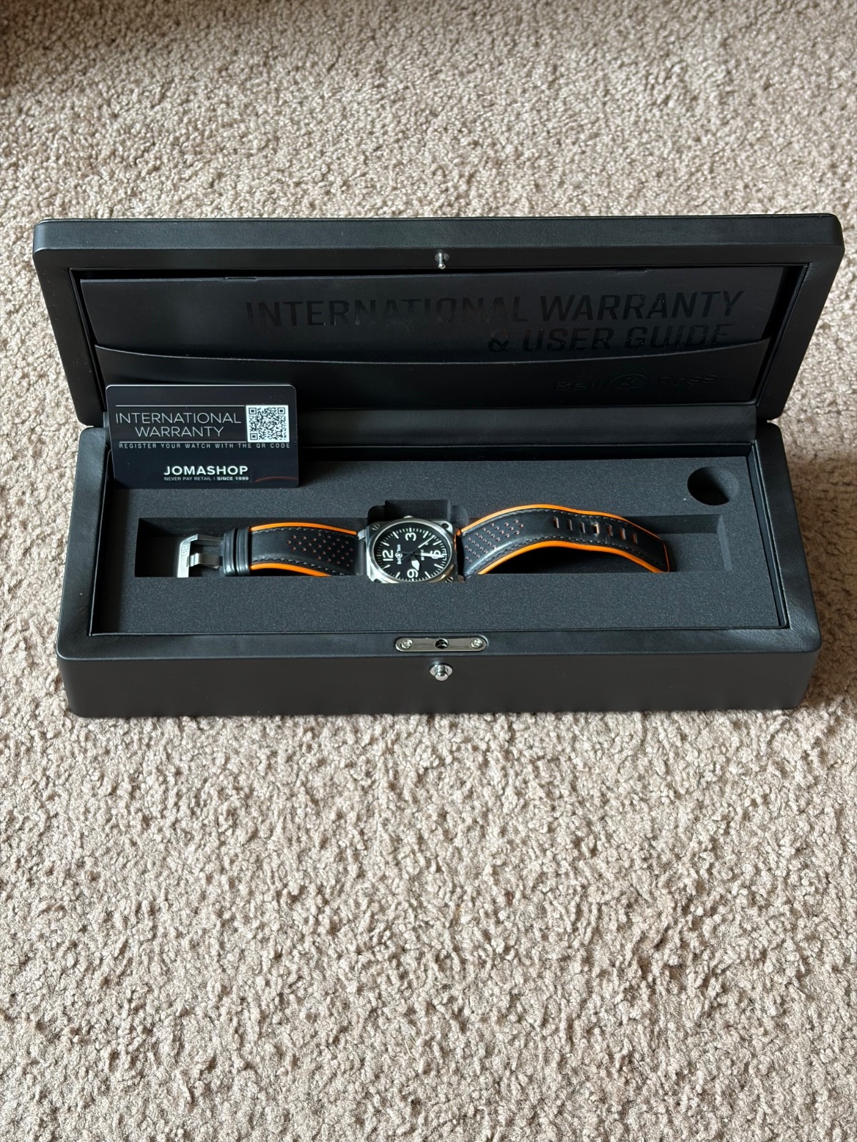 Bell & Ross BR03-92 Black Steel 42mm Automatic Box OEM Leather & Canvas Straps