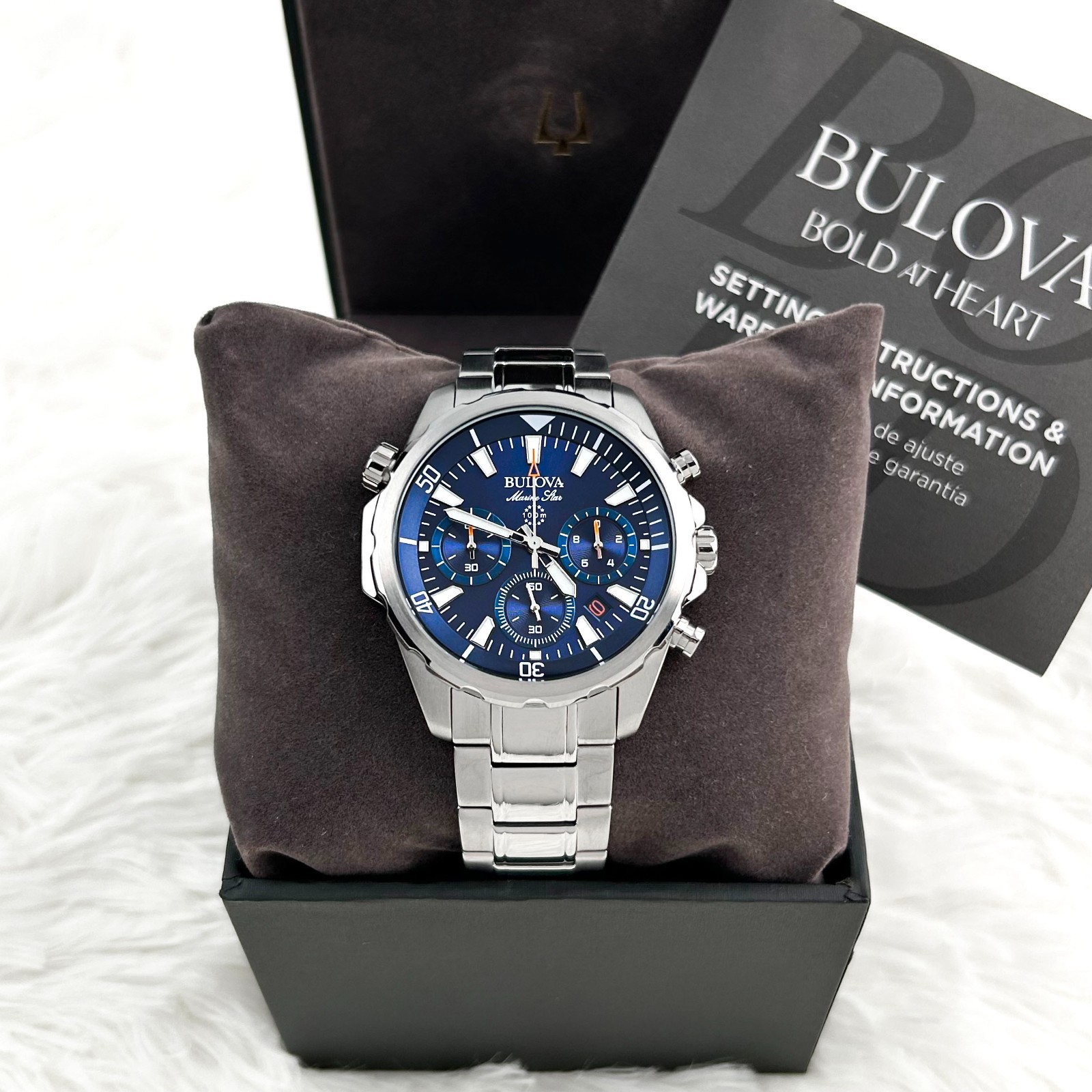 BULOVA 96B256 Men’s Marine Star Chronograph Watch Stainless Steel New With Box
