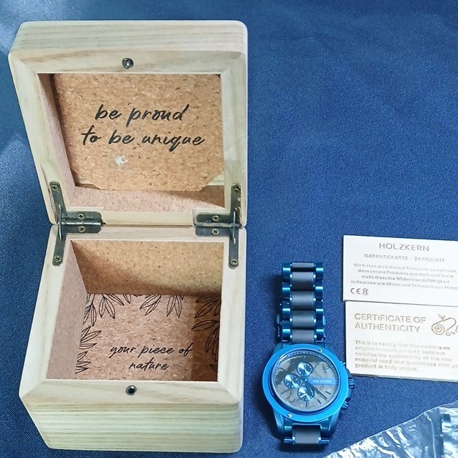 Holzkern Blue Chronograph Quartz Wood/Metal Bracelet Watch 40-43.9mm Box