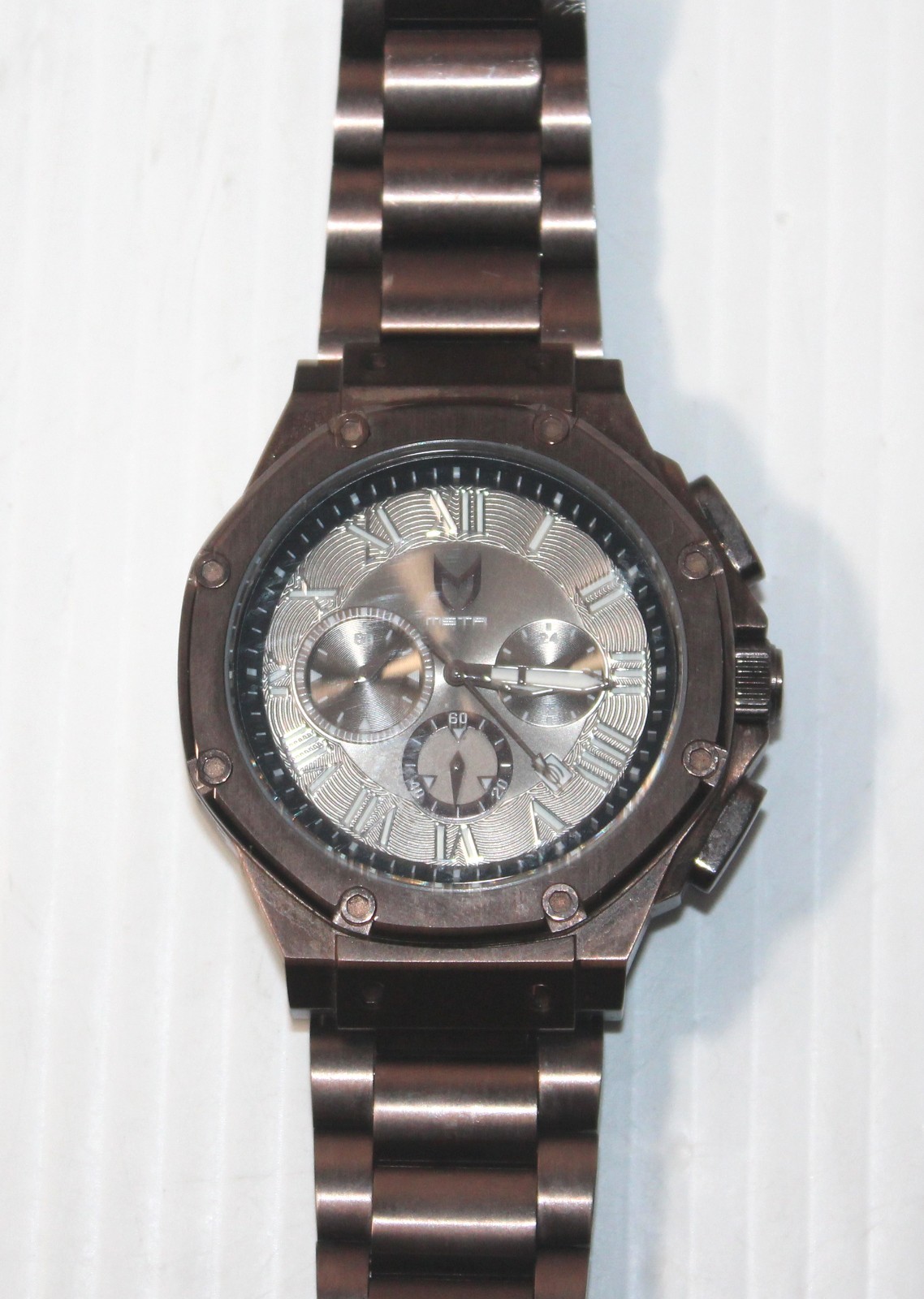 MSTR Meister Ambassador Wrist Watch AM1015SS Chocolate Brushed in Box Runs NICE