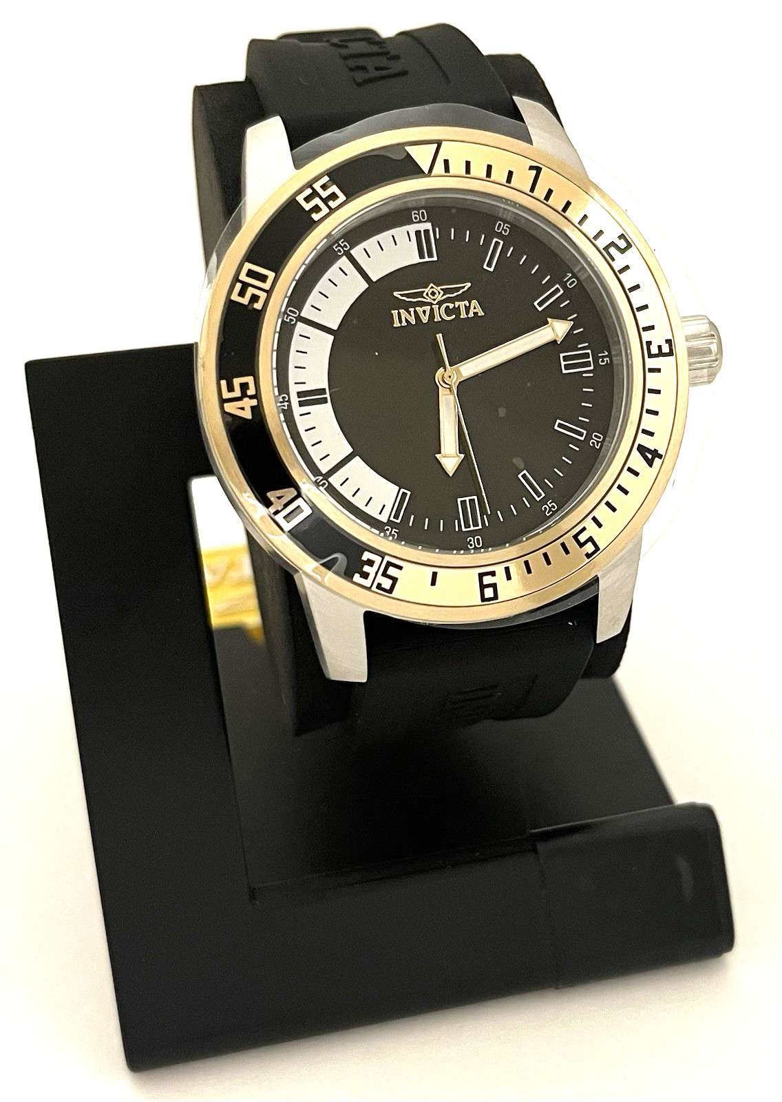 INVICTA MENS SPECIALTY SILVER STAINLESS WATCH WITH BLACK SILICON BAND 34097