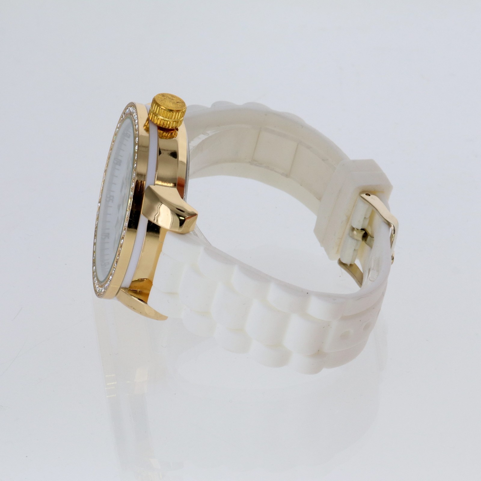 Montres Carlo Two Tone Chess Print Rhinestone on Bezel Watch Faux Leather Band