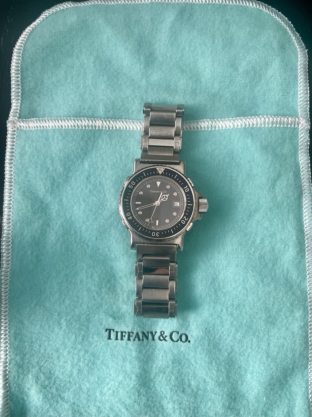 RARE TIFFANY& Co. Diver watch L0710 Date Black Dial Quartz Ladies Watch LO711