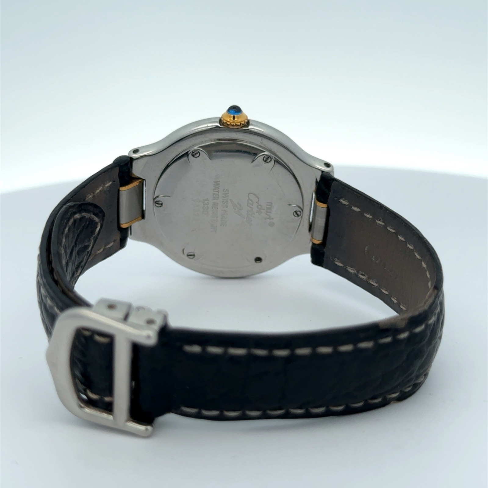 Cartier Must de Cartier 21 w/ Black Leather Band Stainless Steel Two Tone