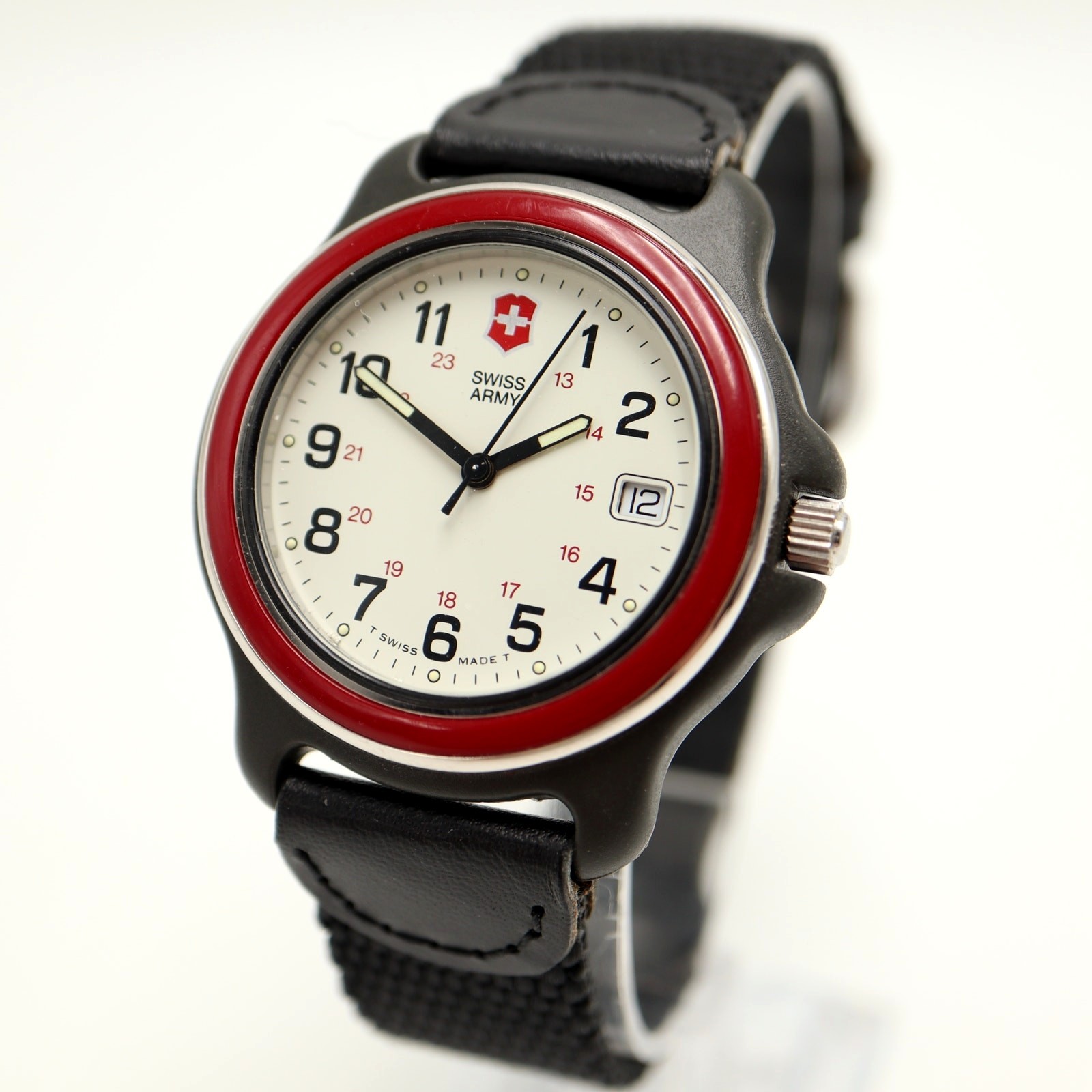 Vintage Swiss Army Marlboro Adventure Team 38mm Watch Date Red Bezel New Battery