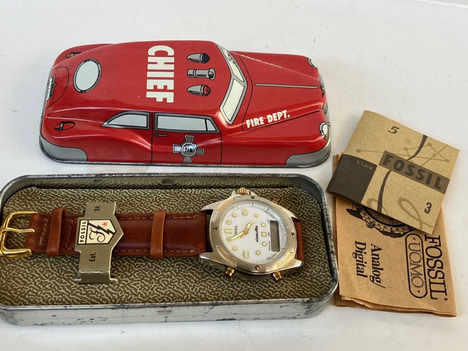 FOSSIL “Uomo” Analog/Digital Watch ES-1632 in Tin Box: New Old Stock