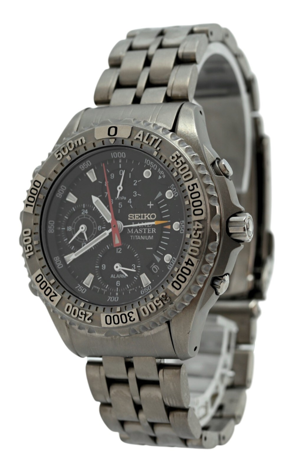 Men’s 41mm Seiko Kinetic Titanium Landmaster SBCN003 Black Dial Watch 7K32-0A10!