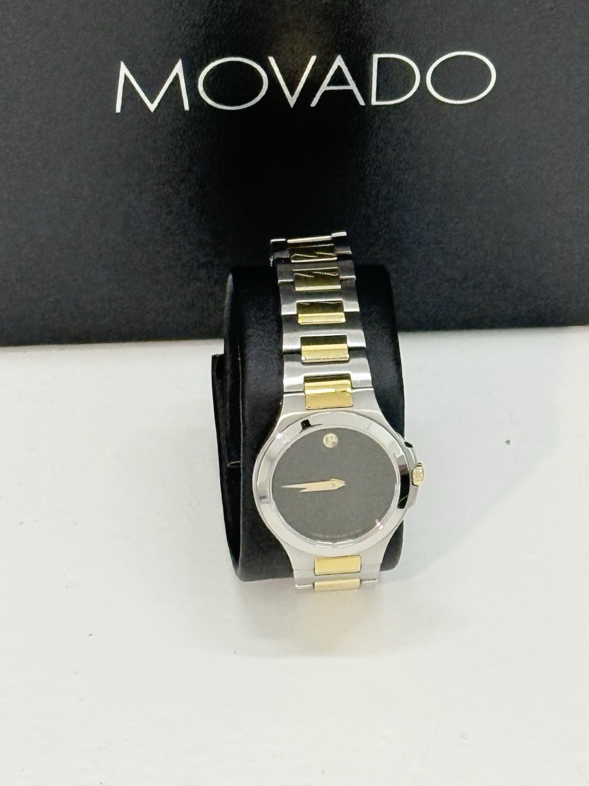 Movado Museum Women’s Two-Tone SS Bracelet Black Dial Quartz Watch w/ Box