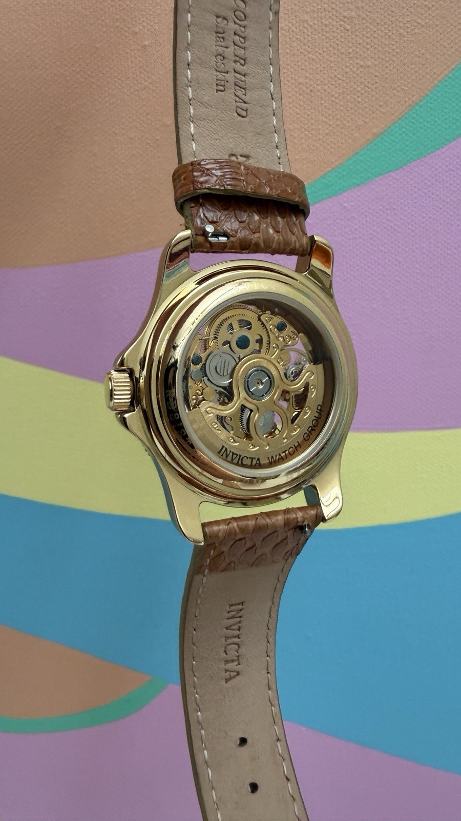 Invicta Automatic Skeleton Watch 40mm Excellent Condition Vintage Gold Tone