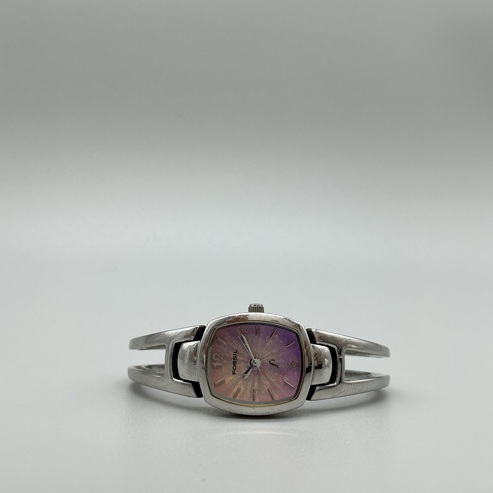 Fossil F2 Womens Watch 18mm Purple Dial Stainless Steel Bangle New Battery 6.5″