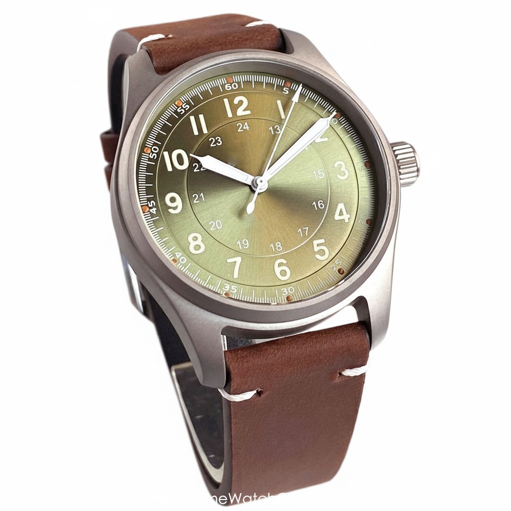 Ti-2 Titanium NH35A Pilot Automatic Men Watch 20BAR Green Sapphire Crystal 39mm