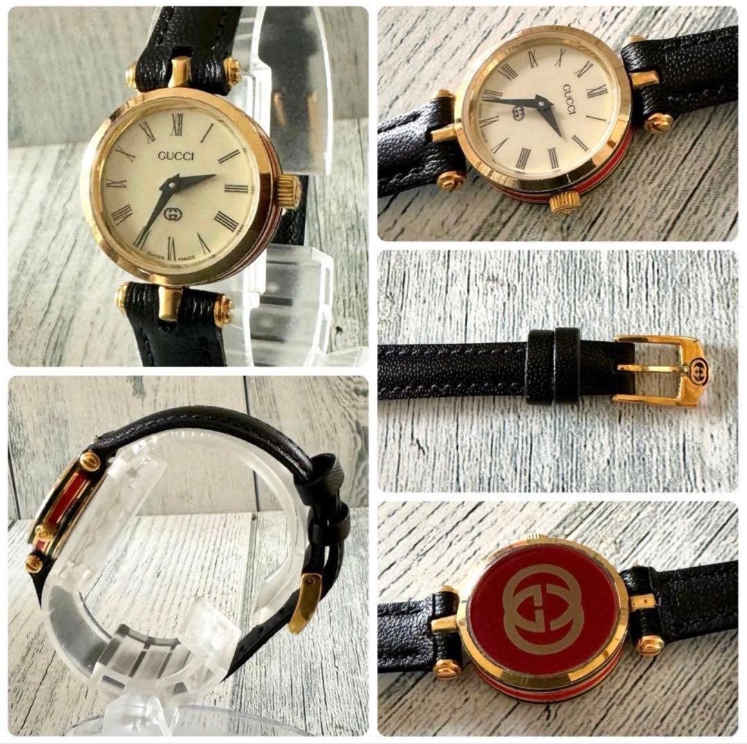 Gucci Shelly Line Beige Round Quartz Wristwatch Women Japan 07917