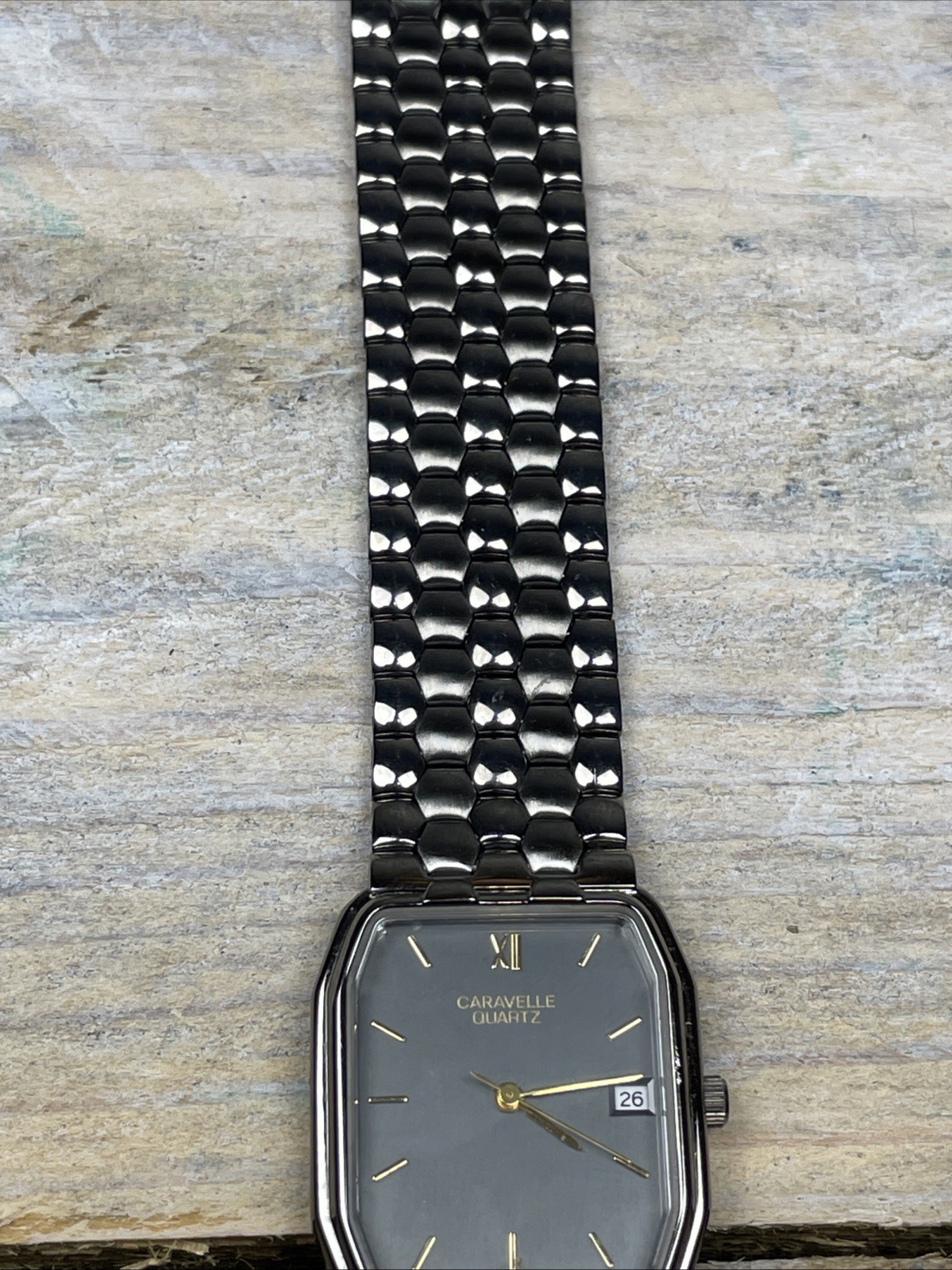 Vintage Bulova Caravelle Old Stock Dressy Black Chrome Date Watch 40B42 New Batt