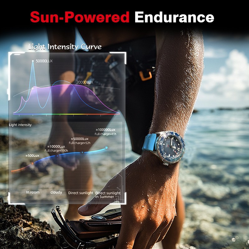 NORTH EDGE TRITON Solar Powered Dive Watch Quartz Watch Men 316L Stainless case