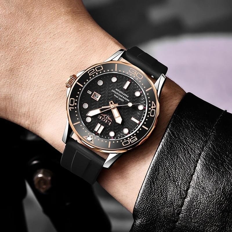 44MM LIGE Luxury Quartz Watch Men’s Diver Silicone 30M Waterproof Luminous NEW