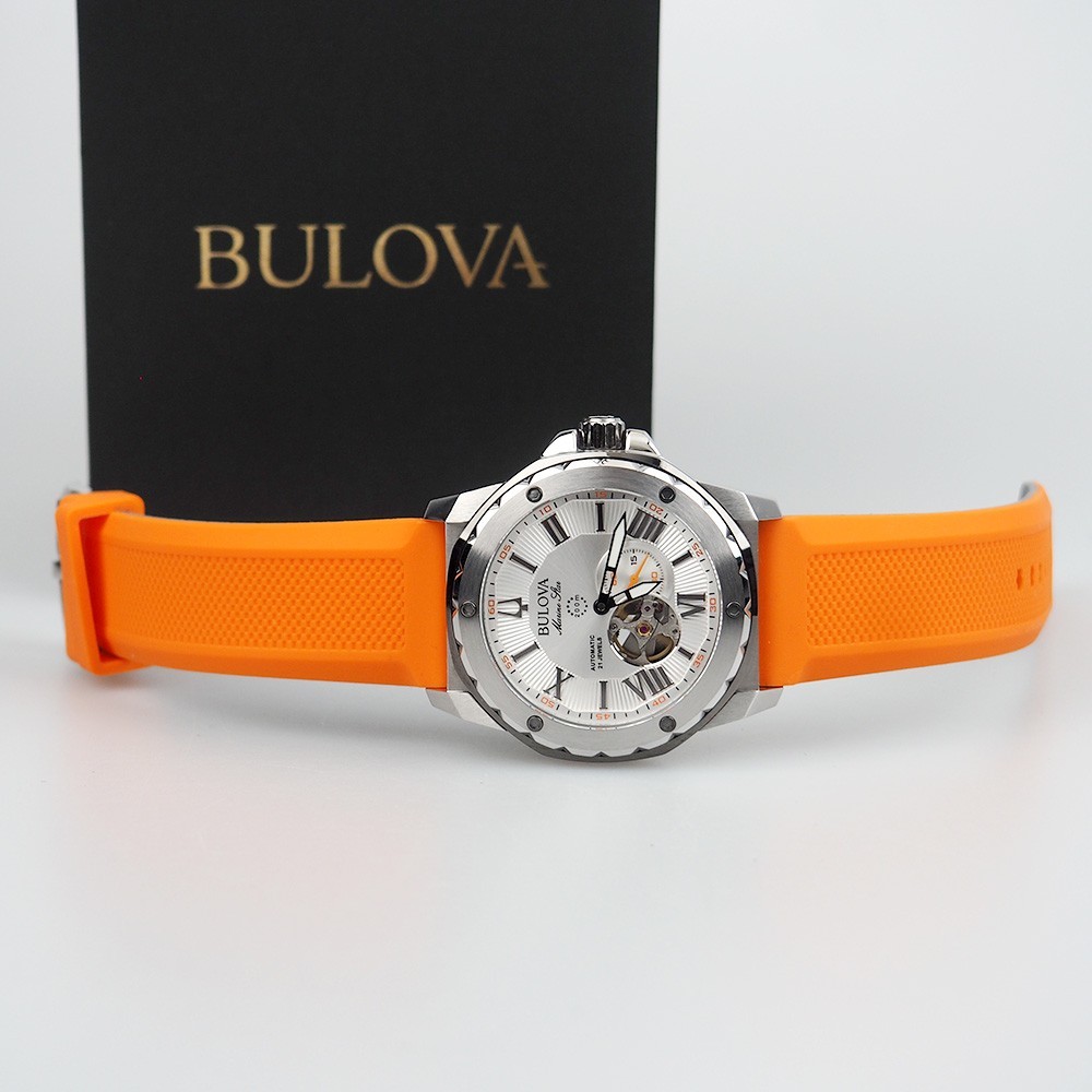 Bulova 98A226 Marine Star Orange Silicone Strap Men’s Automatic Watch 44 mm