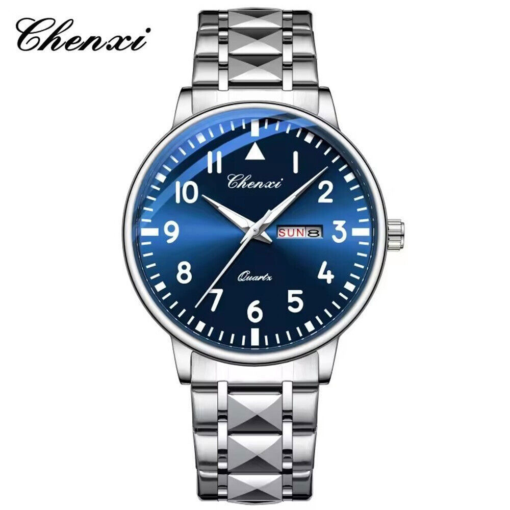 CHENXI Men Quartz Watch Calendar Week Display Wristwatch Male Steel White Watch