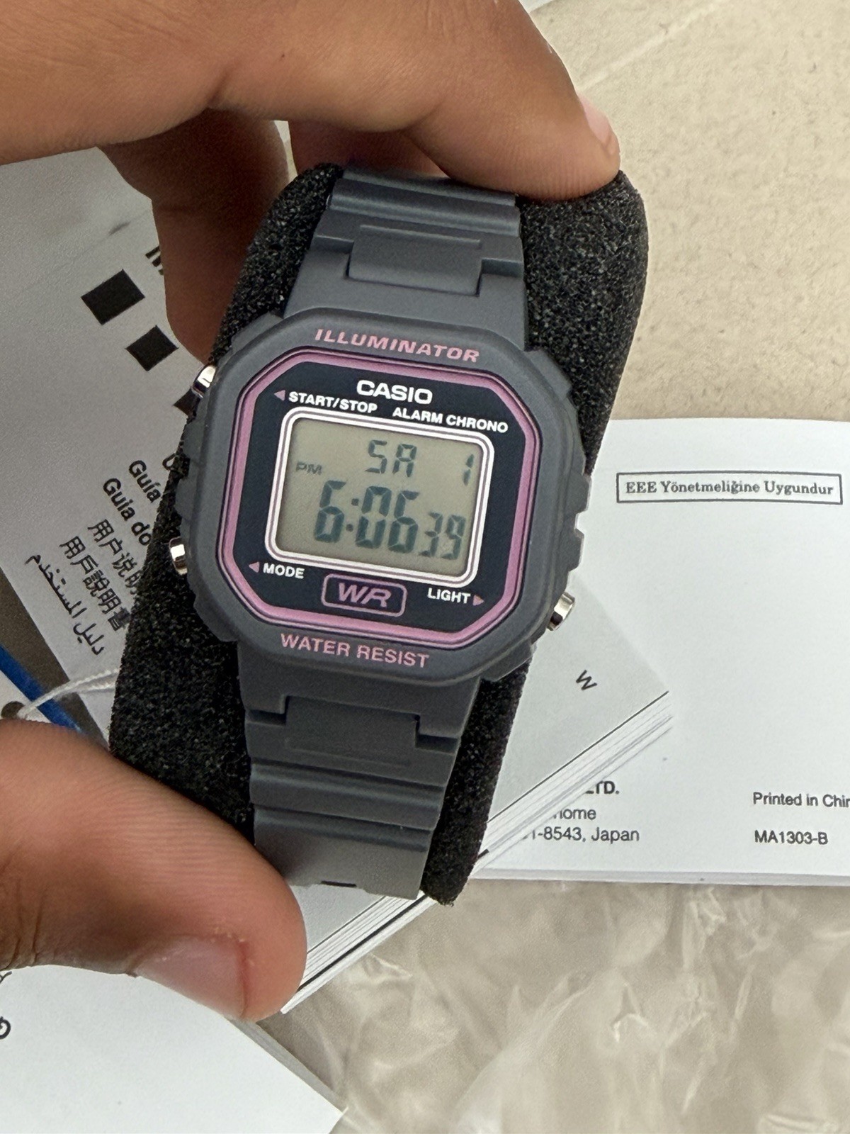 Casio Illuminator Digital Quartz Water-Resist Alarm Chrono Gray Resin Pink