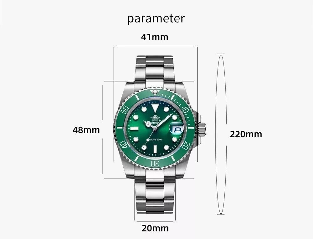 41MM ADDIESDIVE Quartz Men Watch Diver 200M Waterproof Stainless Steel Luminous