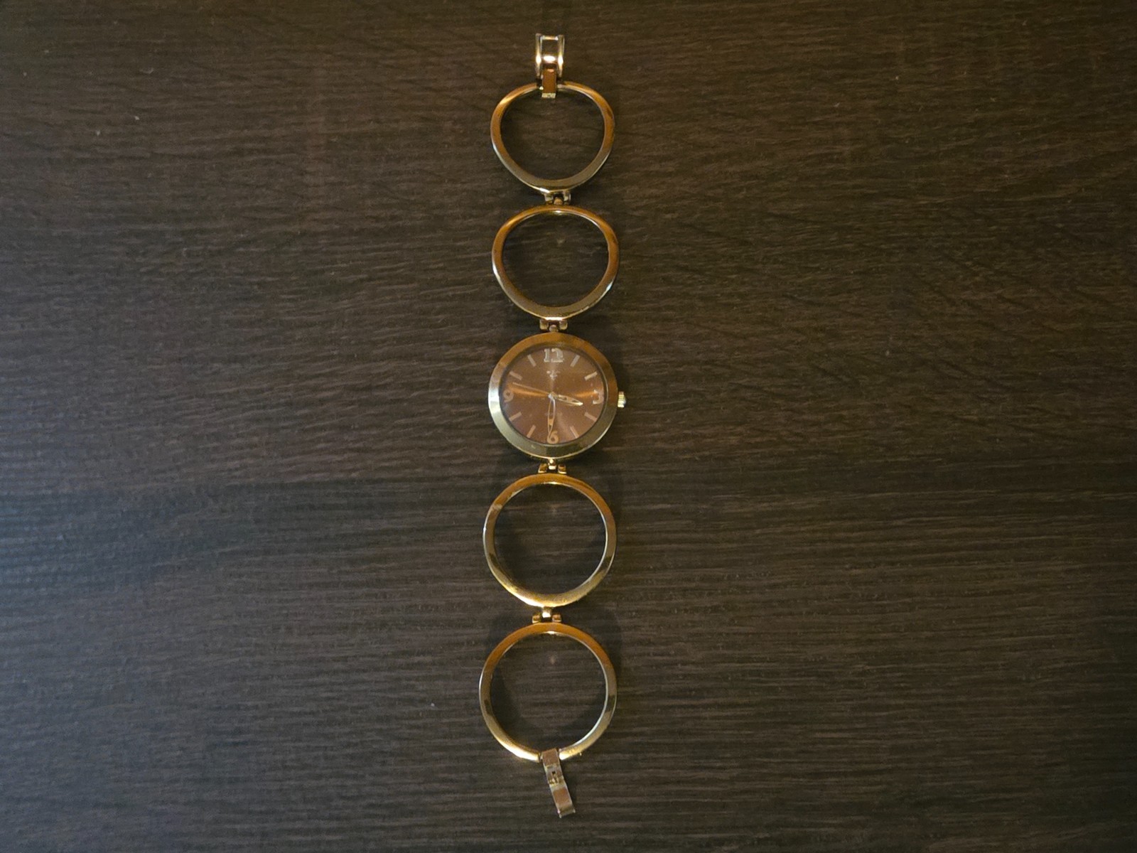 Working Bronze Tone Open Circle Bracelet Watch Brown Dial Quartz USA Movement