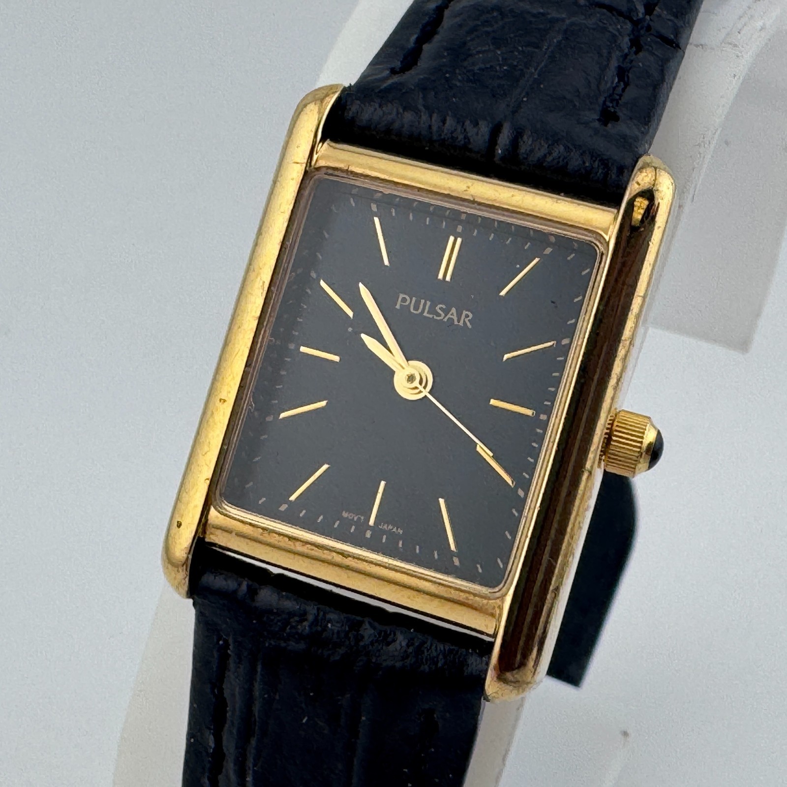 VTG Pulsar Quartz Watch VX51-X349 Women Gold Tone Black Rectangle New Battery