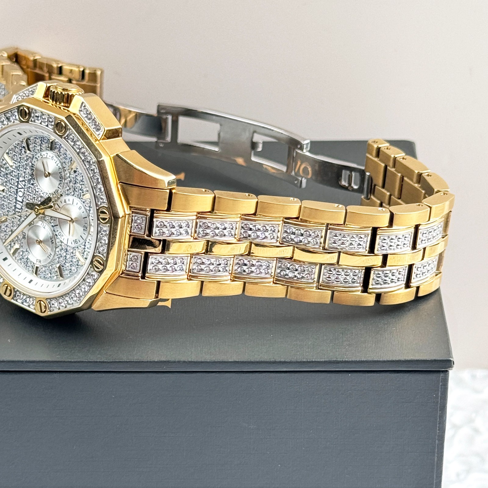 Bulova Octava Gold-Tone Crystal 41.5MM Quartz Stainless Steel Men’s Watch 98C126