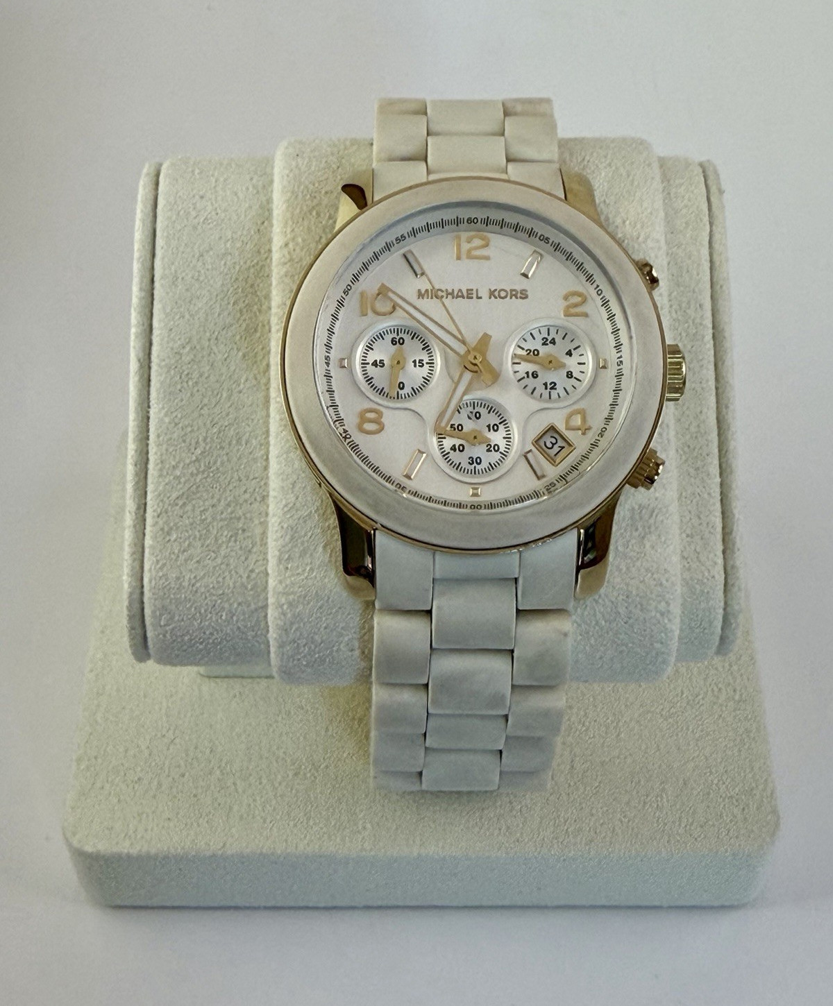 Michael Kors MK5145 White Ceramic Silicone Rose Gold Watch 38mm New Battery