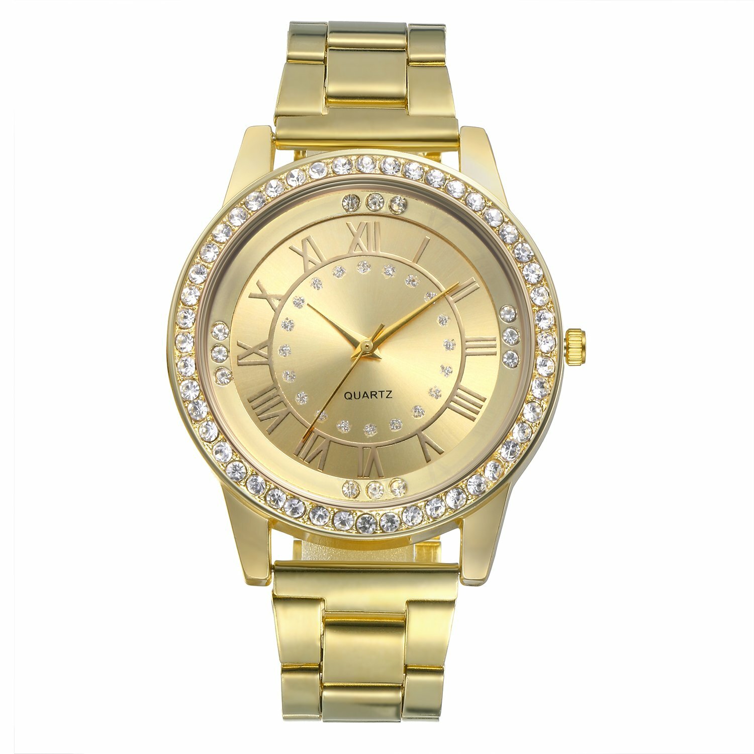 Luxury Full CZ Rhinestone Roman Numeral Dial Quartz Analog Wrist Watch Men Women