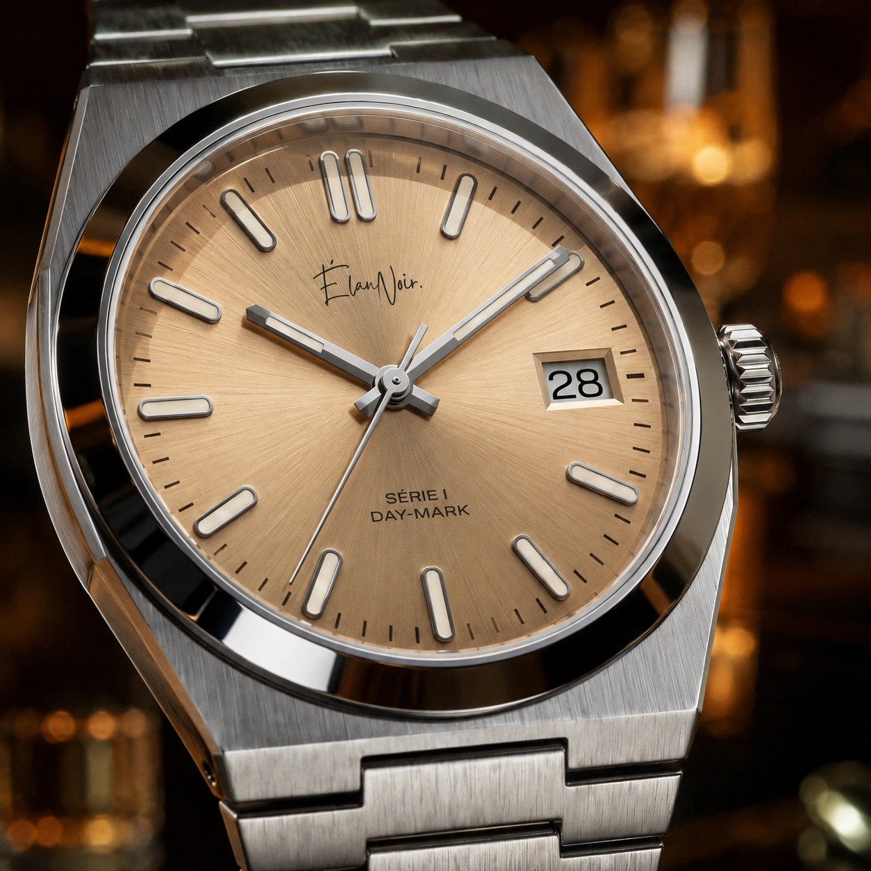 Élan Noir Série I Men’s Automatic Watch 39mm Champagne Dial Steel NH35 Custom