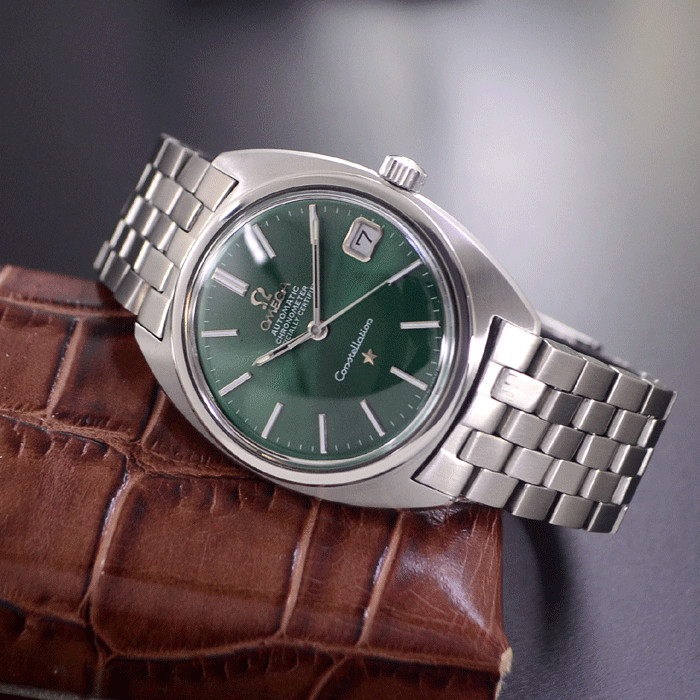 VINTAGE OMEGA CONSTELLATION CHRONOMETER AUTOMATIC EMERALD DIAL DATE MEN’S WATCH