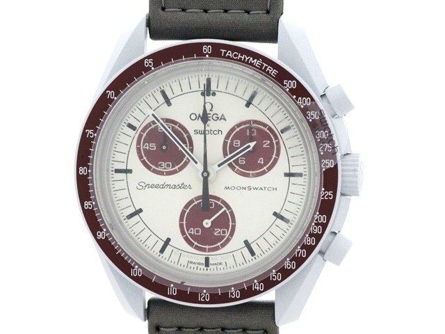Swatch MoonSwatch Mission to Pluto S033M101 Watch Ceramic Leather Quartz White D