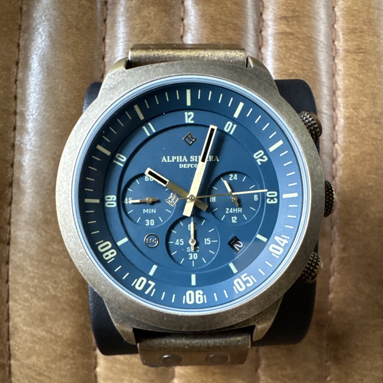 Alpha Sierra Defcon Mark V Blue Dial Bronze Case Quartz Chronograph Box/Papers