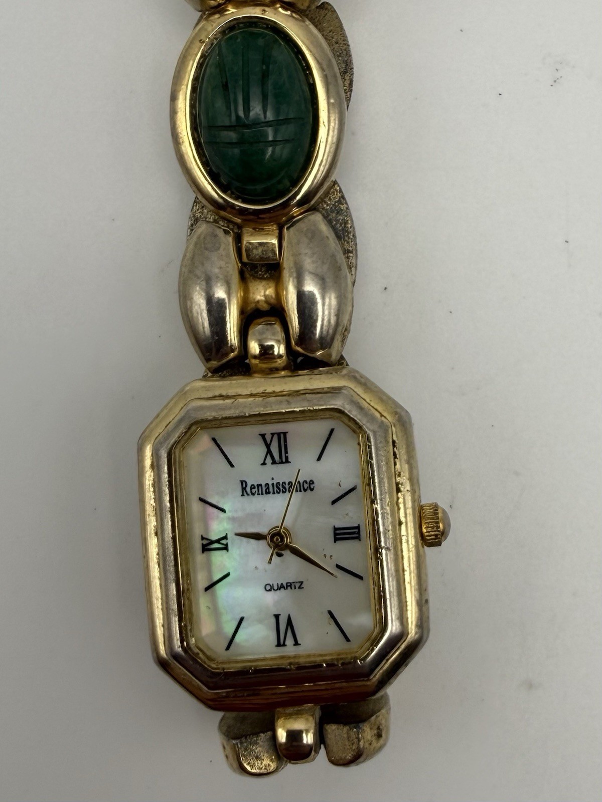 Womens Renaissance Quartz Vintage Rectangle Two-Tone Bracelet MOP Dial 24-27mm