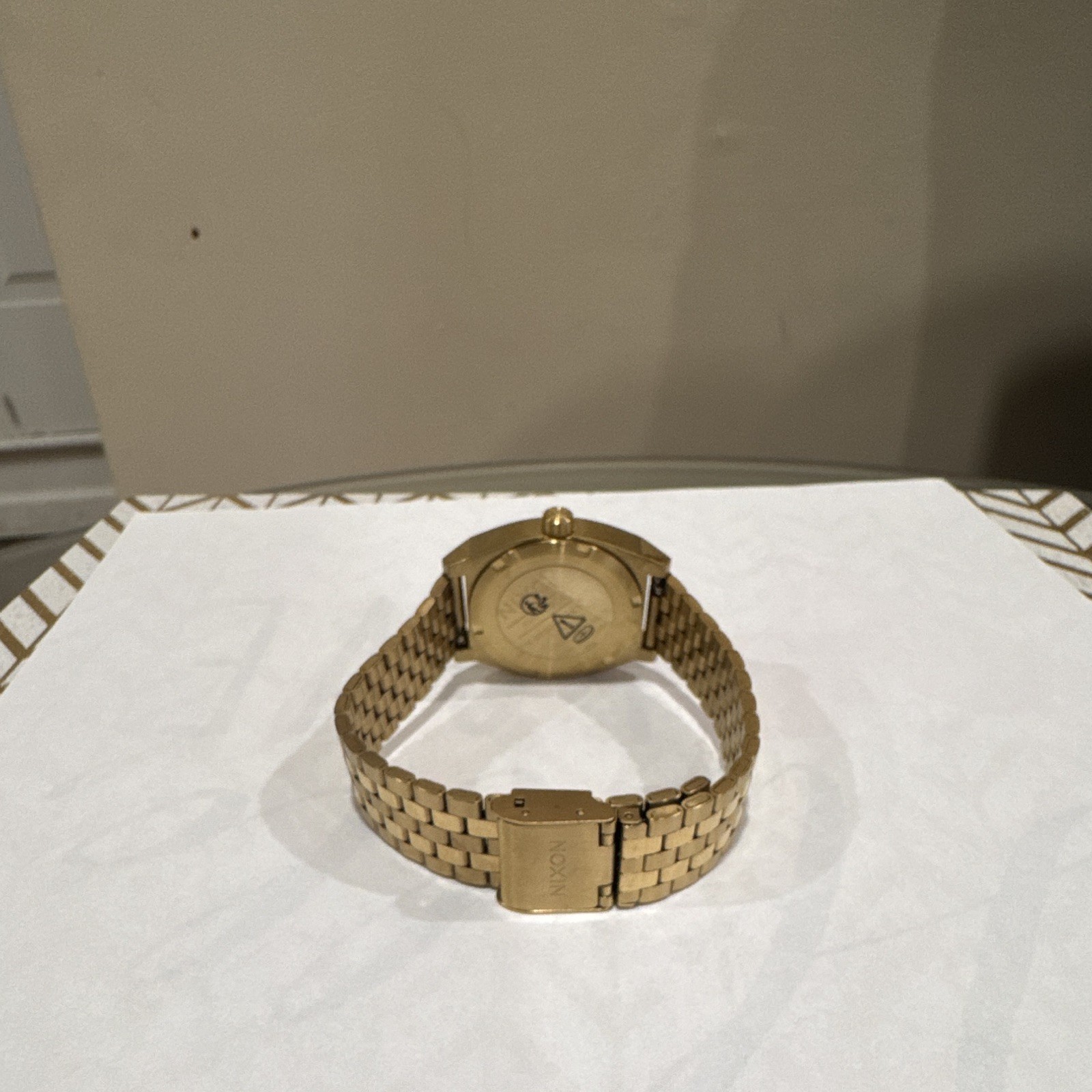 Nixon Time Teller Quartz Watch Black Dial Gold Tone Stainless Bracelet 37mm