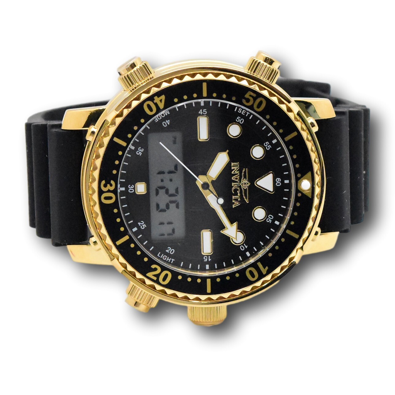 Invicta Pro Diver Men’s 46.5mm Gold Dual Time Digital Ana-Digi Watch 48369