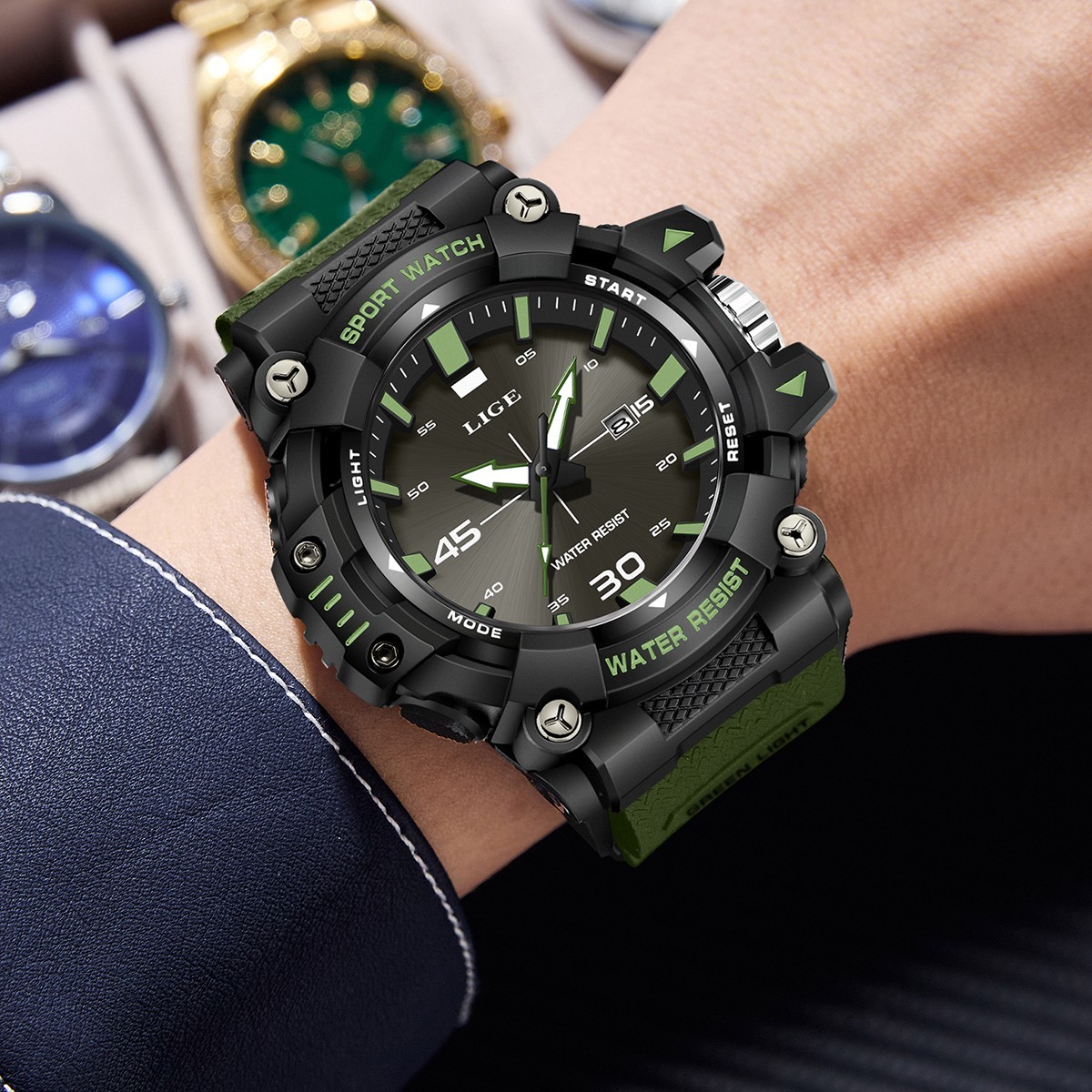 LIGE Men Watch Big Dial Quartz Analog Date Luminous Waterproof Sports Wristwatch