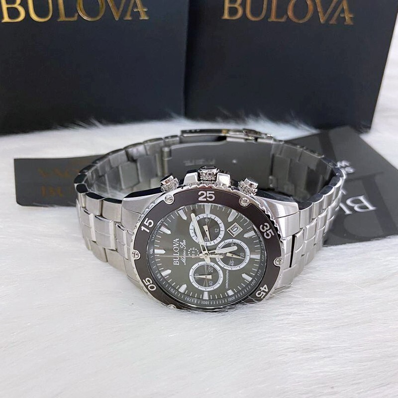 Men Bulova Classic Black Marine Star Chronograph 98B401 Quartz Watch 7.5-8-8.5