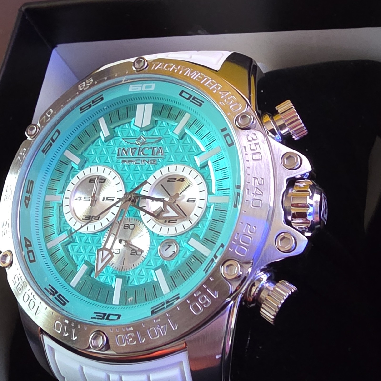 Invicta Speedway Tarmax GTR Men’s Quartz 52mm Tiff Blue And Silver /White Strap