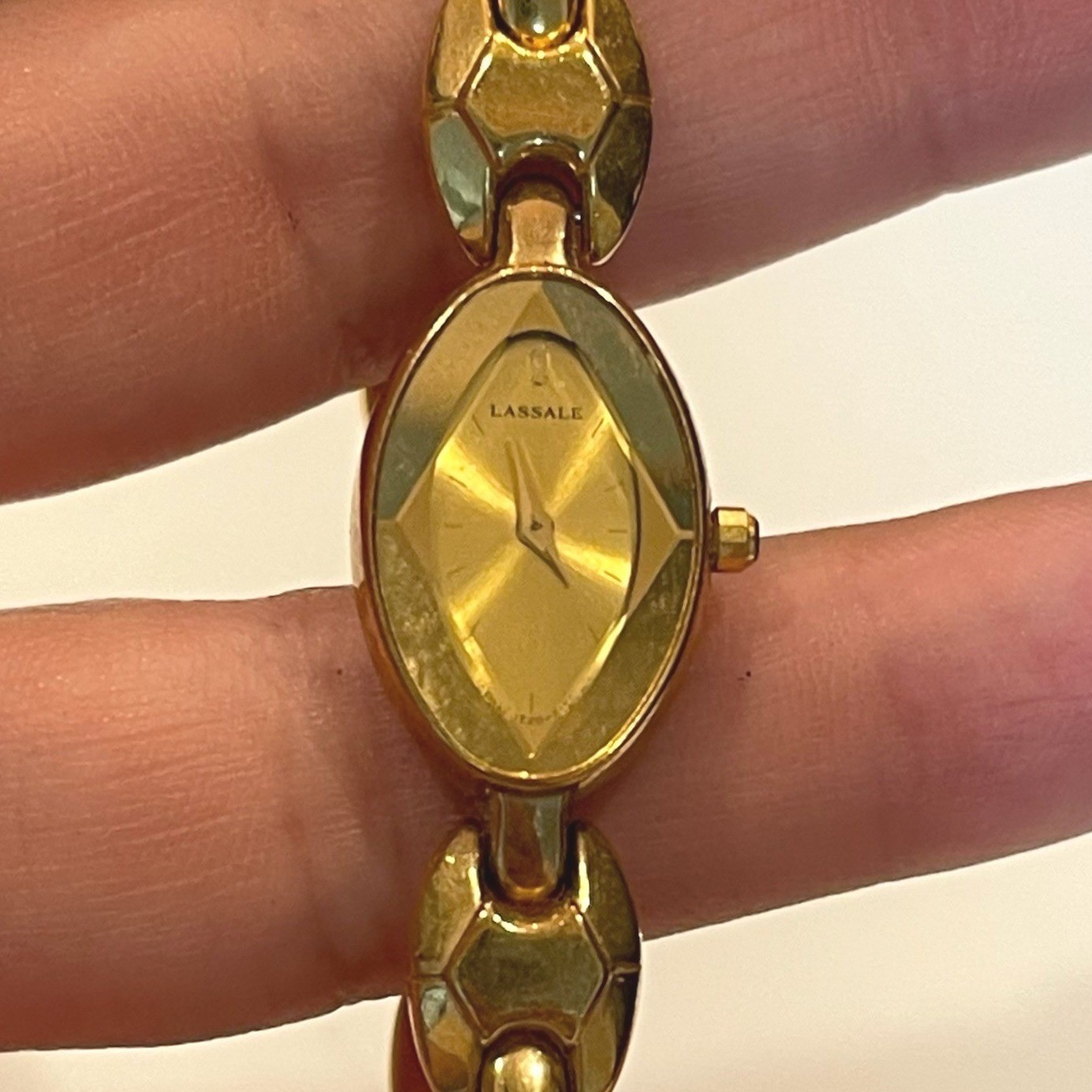 Lassale Womens Gold Tone Oval Face Dress Watch Geometric Link Bracelet Vintage